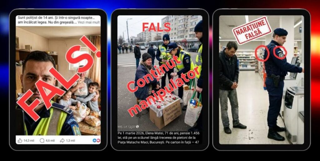 Postări false cu „polițiști AI”. Cum arată noua metodă de influențare a românilor pe social media