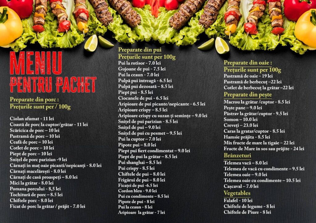Așa arată ofertele pentru pachetele destinate deținuților din penitenciar de la afacerea doamnei Hany. (sursă foto: Facebook)