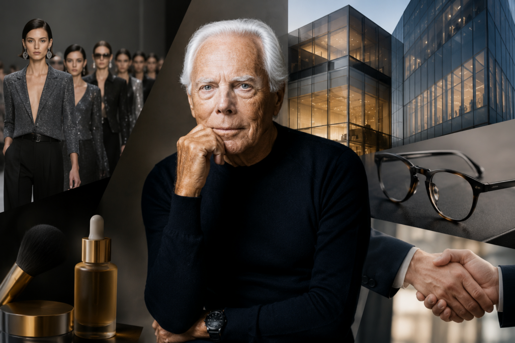 Giorgio Armani ar putea ceda 15% din companie către LVMH, L’Oréal și EssilorLuxottica. Industria luxului se pregătește pentru o mutare majoră
