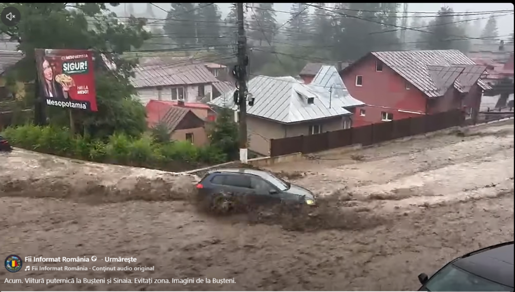 Inundații în Bușteni după ploile torențiale. Circulația pe DN1 este îngreunată, iar echipele de intervenție sunt în teren