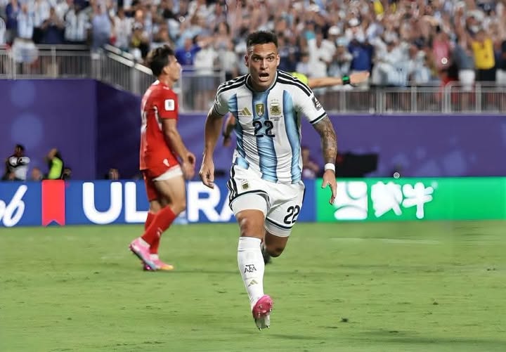 Lautaro Martinez a adus victoria Argentinei după o centrare a lui Messi. Sursă: Facebook