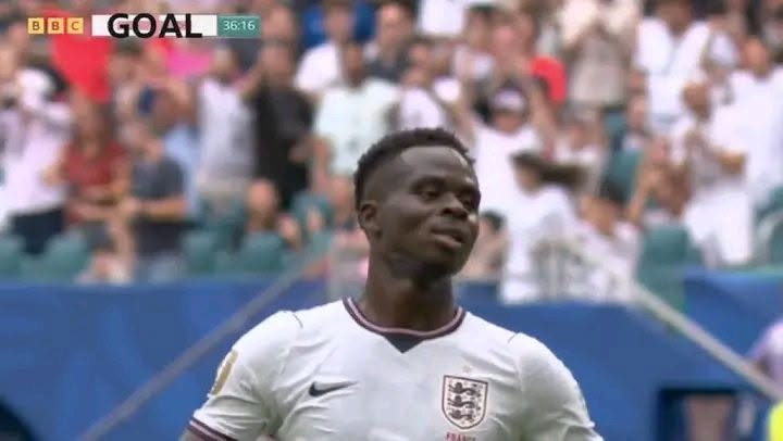 Saka face un neverosimil 3-0 în minutul 36. Sursă: Facebook