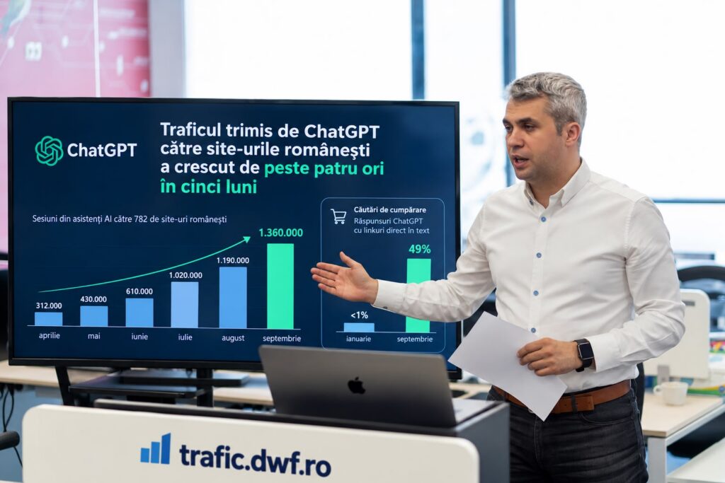 Magazinele online încasează de patru ori mai mult din căutările cu AI. Radu Mărcușu, DWF: „Dacă brandul tău nu apare în răspunsul ChatGPT, concurentul tău ia traficul”